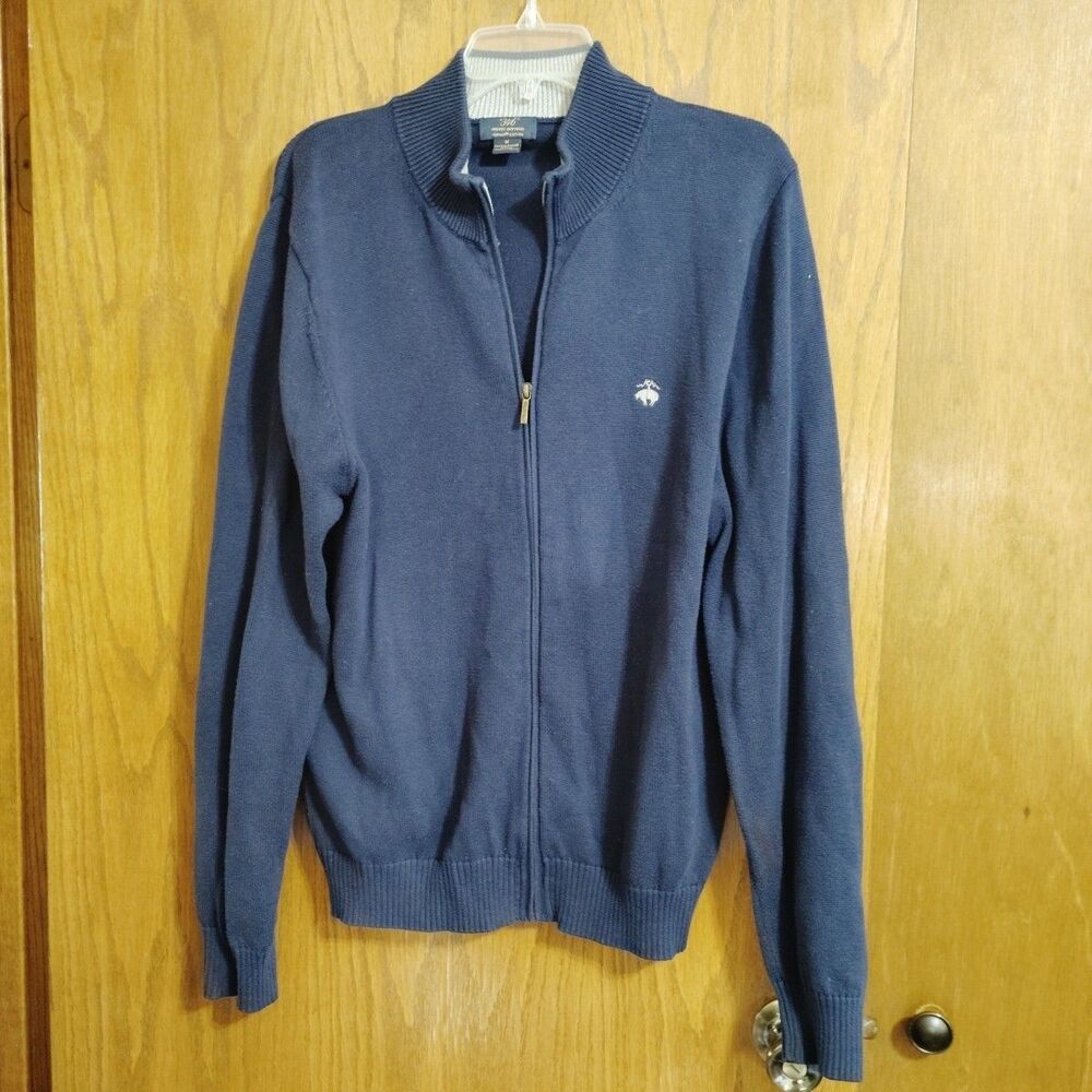 Brooks Brothers Men's Medium Sweater Full Zip Up Navy Blue Supima Cotton